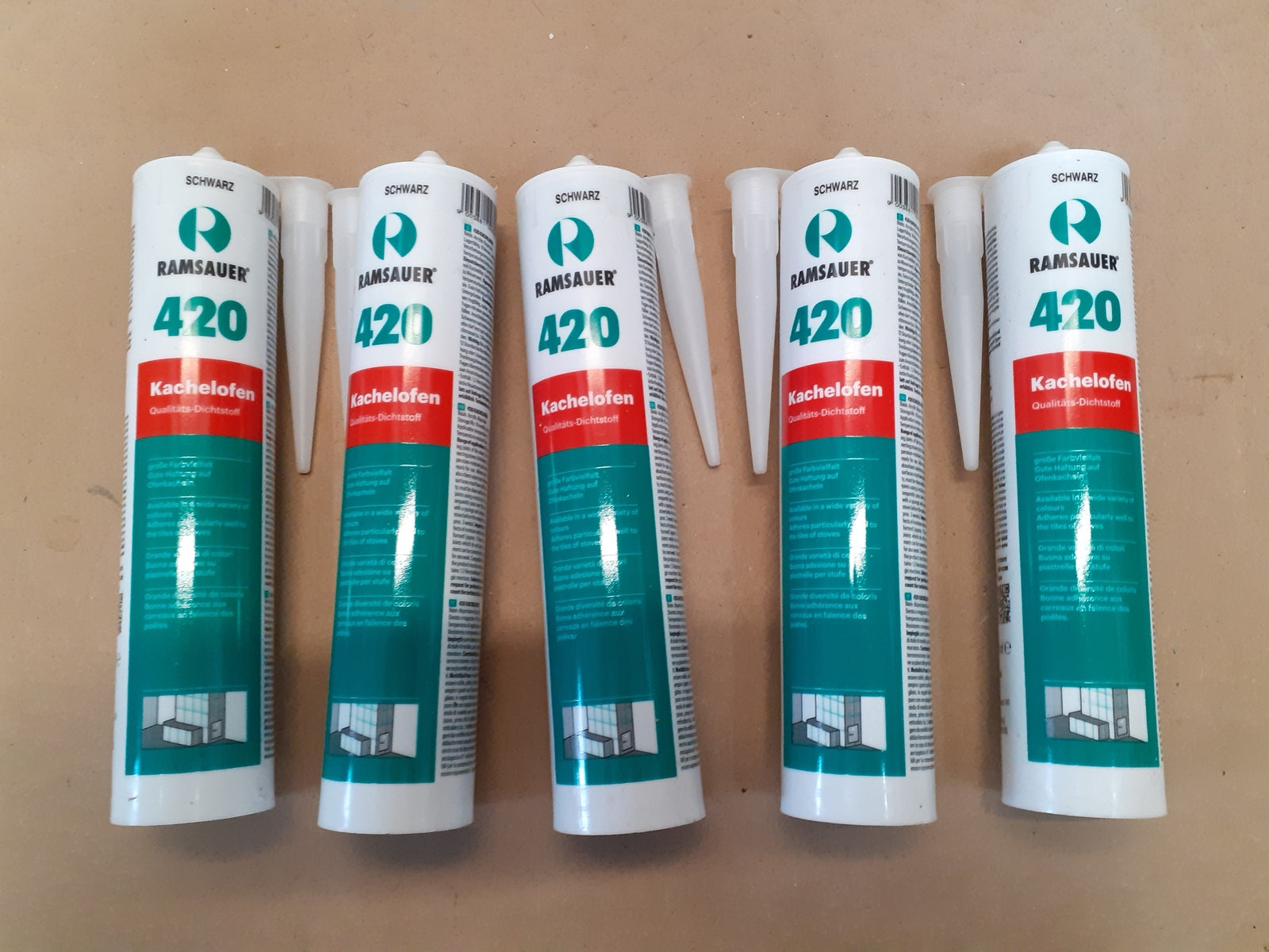 22,58€/L Ramsauer 420 Kachelofen Dichtstoff 310 ml schwarz, 5x Kartusche, I09282