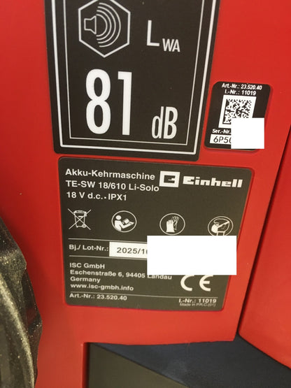 Einhell TE-SW 18/610 Li Akku-Kehrmaschine SOLO Arbeitsbr. 61cm (2352040), I37397