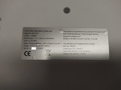 Zorn Akku 20.8000 mAh für Zorn Kühlbox Z 32 LNP, I39020