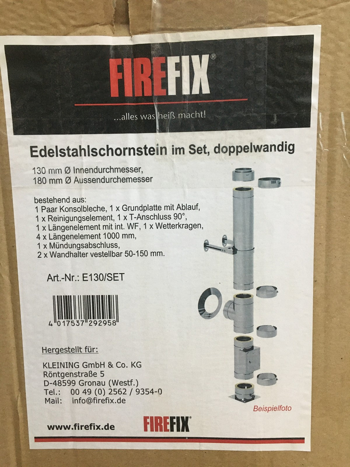 FIREFIX E130/SET doppelwandiger Edelstahlschornstein 130 mm Ø, I37466