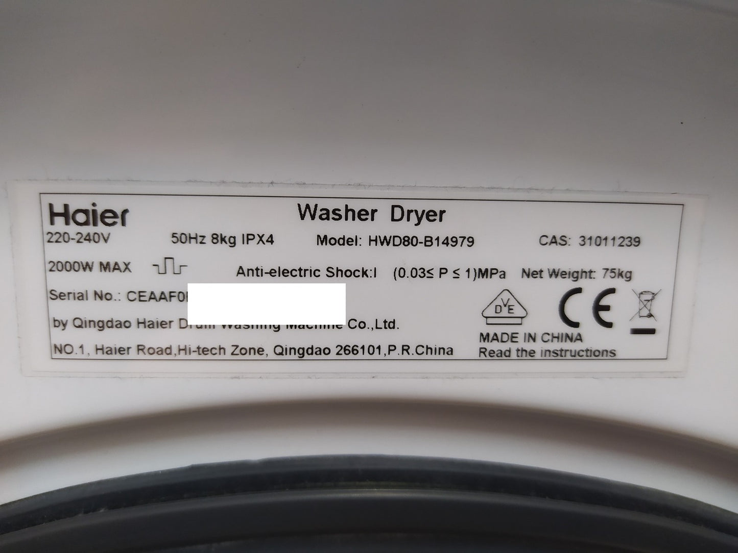 Haier HWD80-B14979 Waschtrockner 8+5 kg 1400 RPM Frontlader I34933