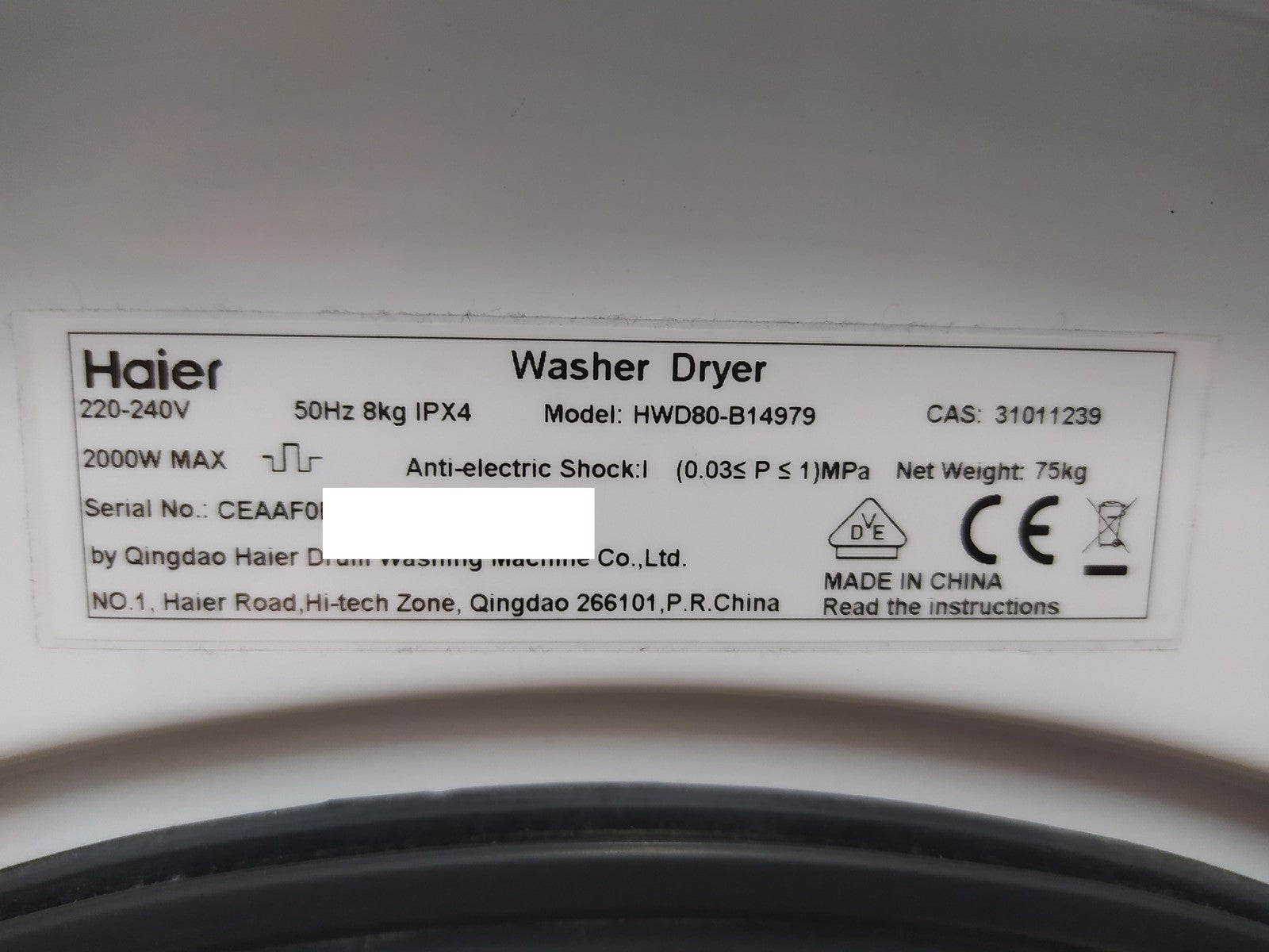 Haier HWD80-B14979 Waschtrockner 8+5 kg 1400 RPM Frontlader I34933