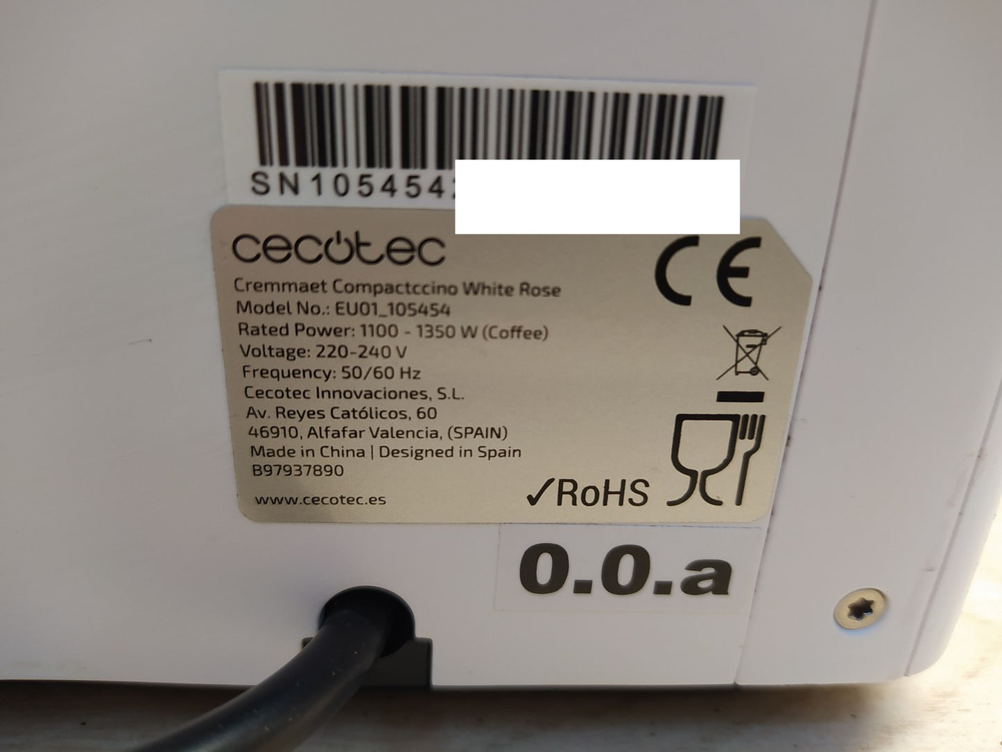 Cecotec EU01-105454 Kaffeemaschine Cremmaet Compactccino White Rose, I35996