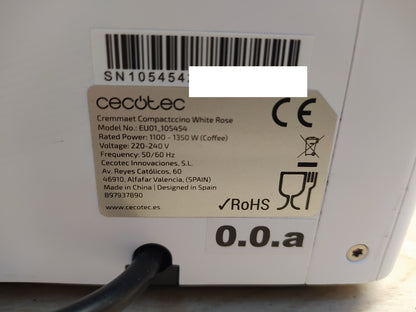Cecotec EU01-105454 Kaffeemaschine Cremmaet Compactccino White Rose, I35996