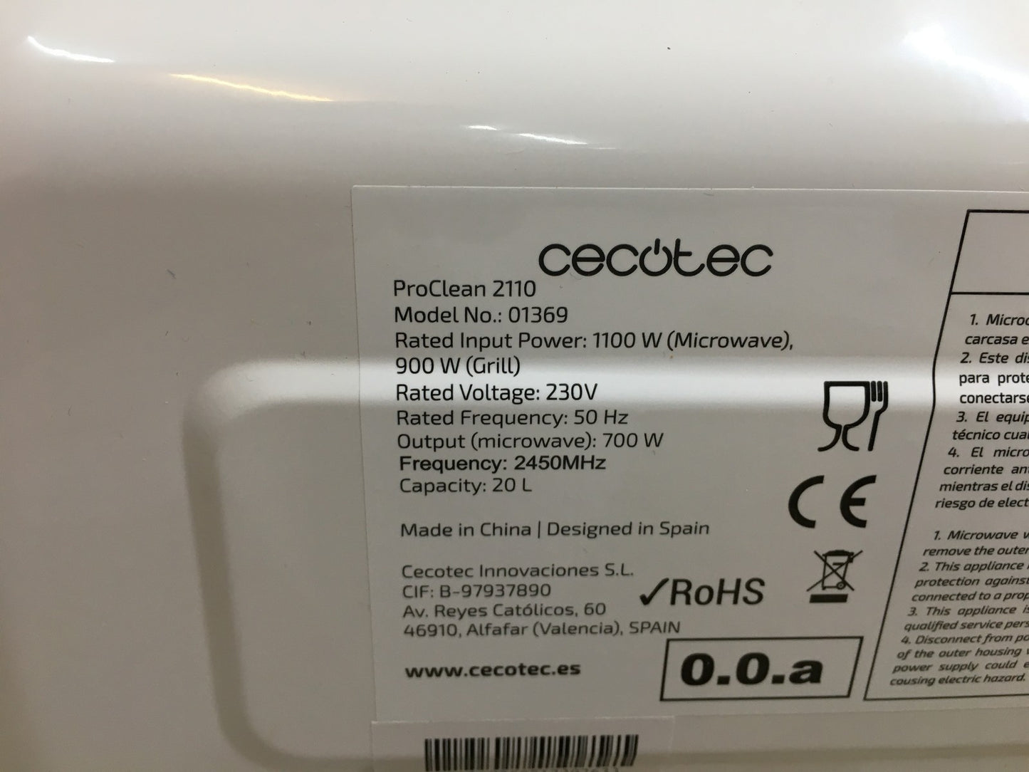 Cecotec ProClean 2110 Mikrowelle (01369), 20L, I39645