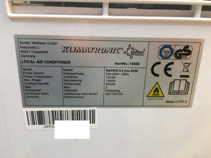 Suntec Klimaanlage Klimatronic RAPIDO 9.0 Eco R290 (15496) EEK: A I39084