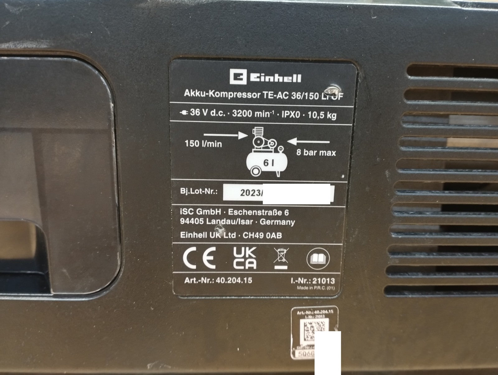 Einhell Akku-Kompressor TE-AC 36/150 Li OF Solo, I39991