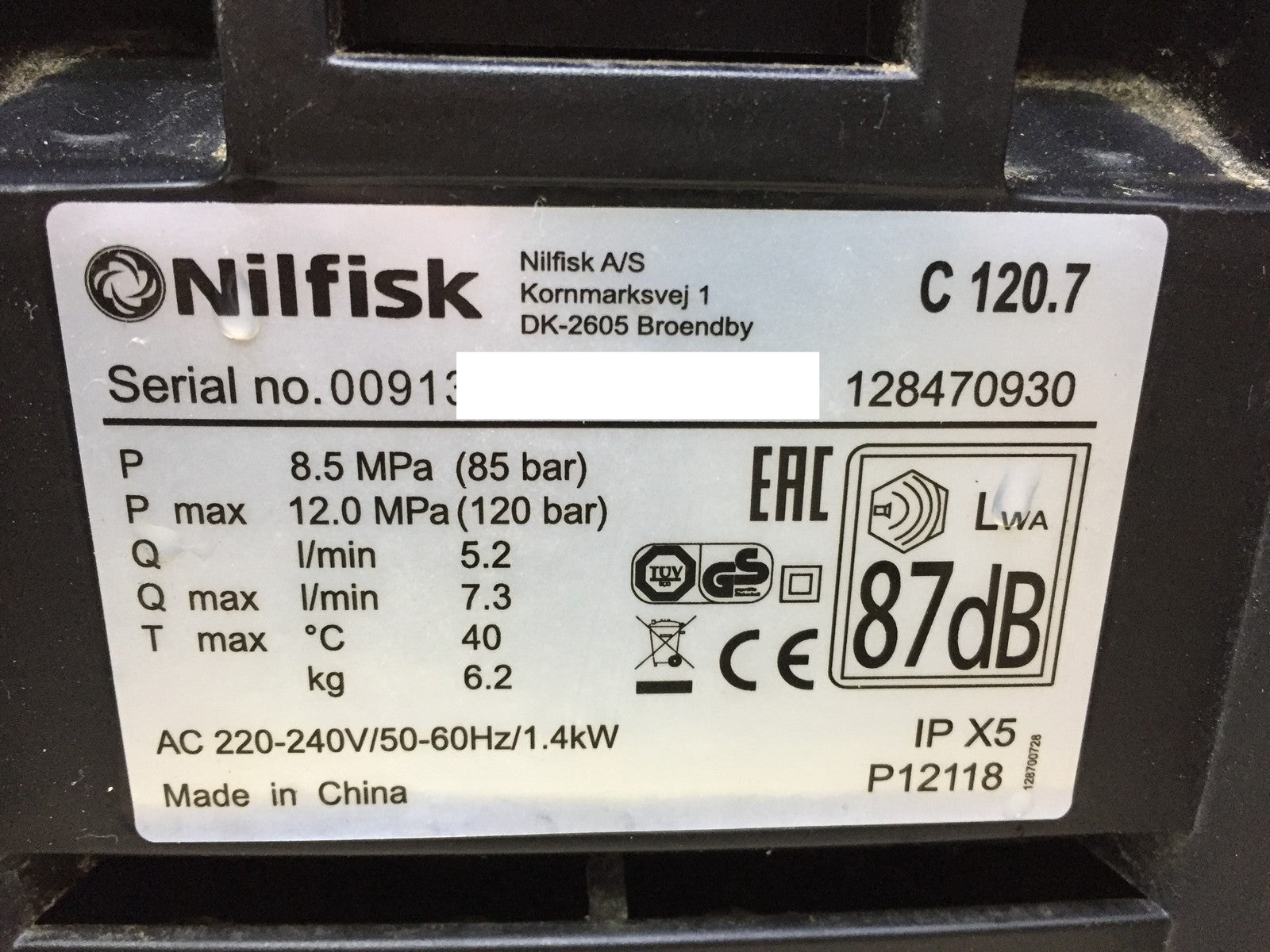 Nilfisk C 120.7 Hochdruckreiniger  128470930, 1400 W, I34053