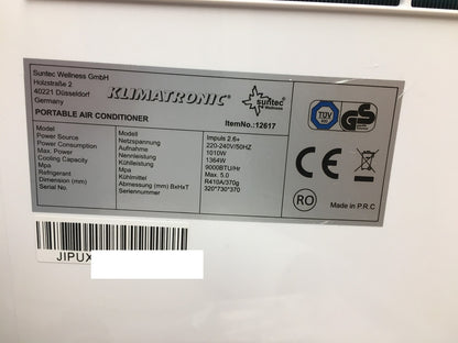 Suntec Wellness mobiles Klimagerät Impuls 2.6+ 9000 BTU/h bis 34m² EEK: A I39094