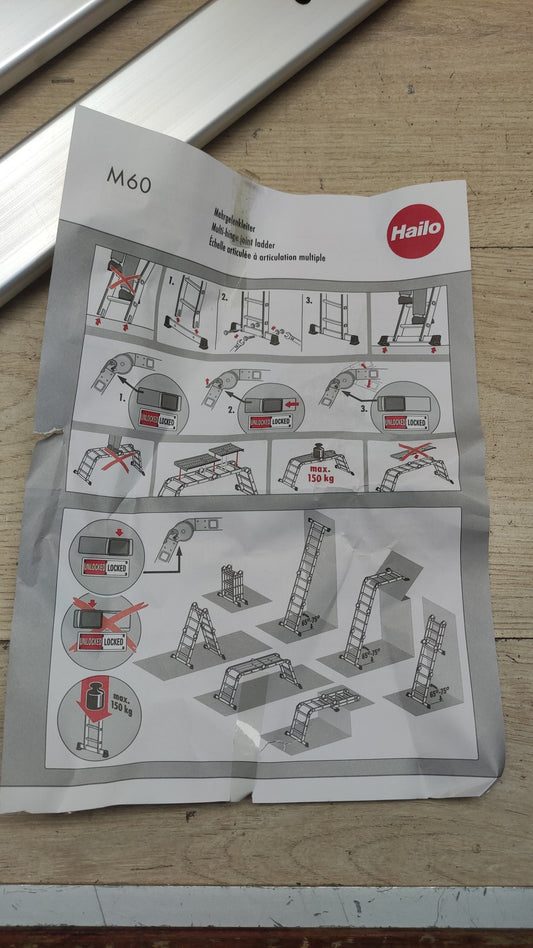 Hailo M60 Alu-Universalleiter 7412-037, Kombileiter 4x 3 Sprossen, I40248