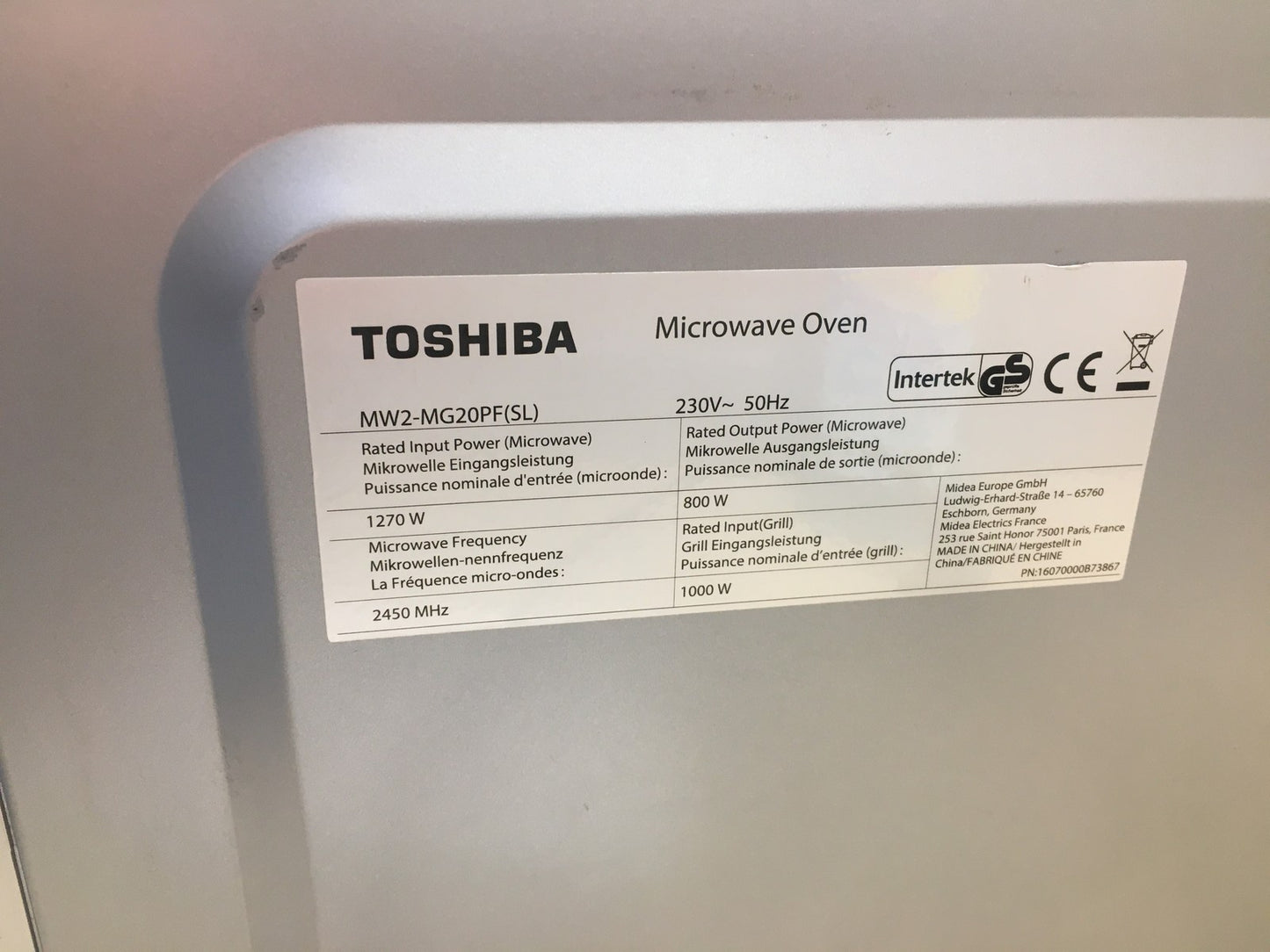 Toshiba MW2-MG20PF(SL) Mikrowelle, I37734