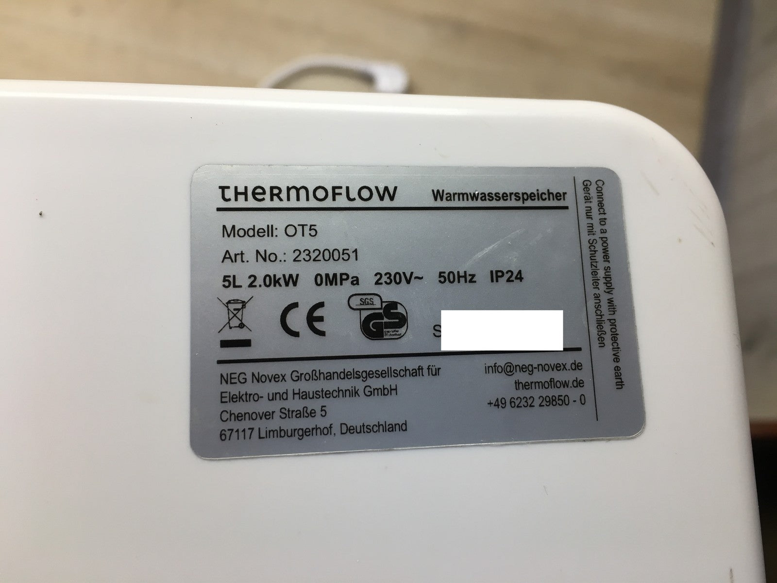 Thermoflow OT5 Warmwasserspeicher (2320051), 5L Niederdruck 2kW, EEK:A, I37571
