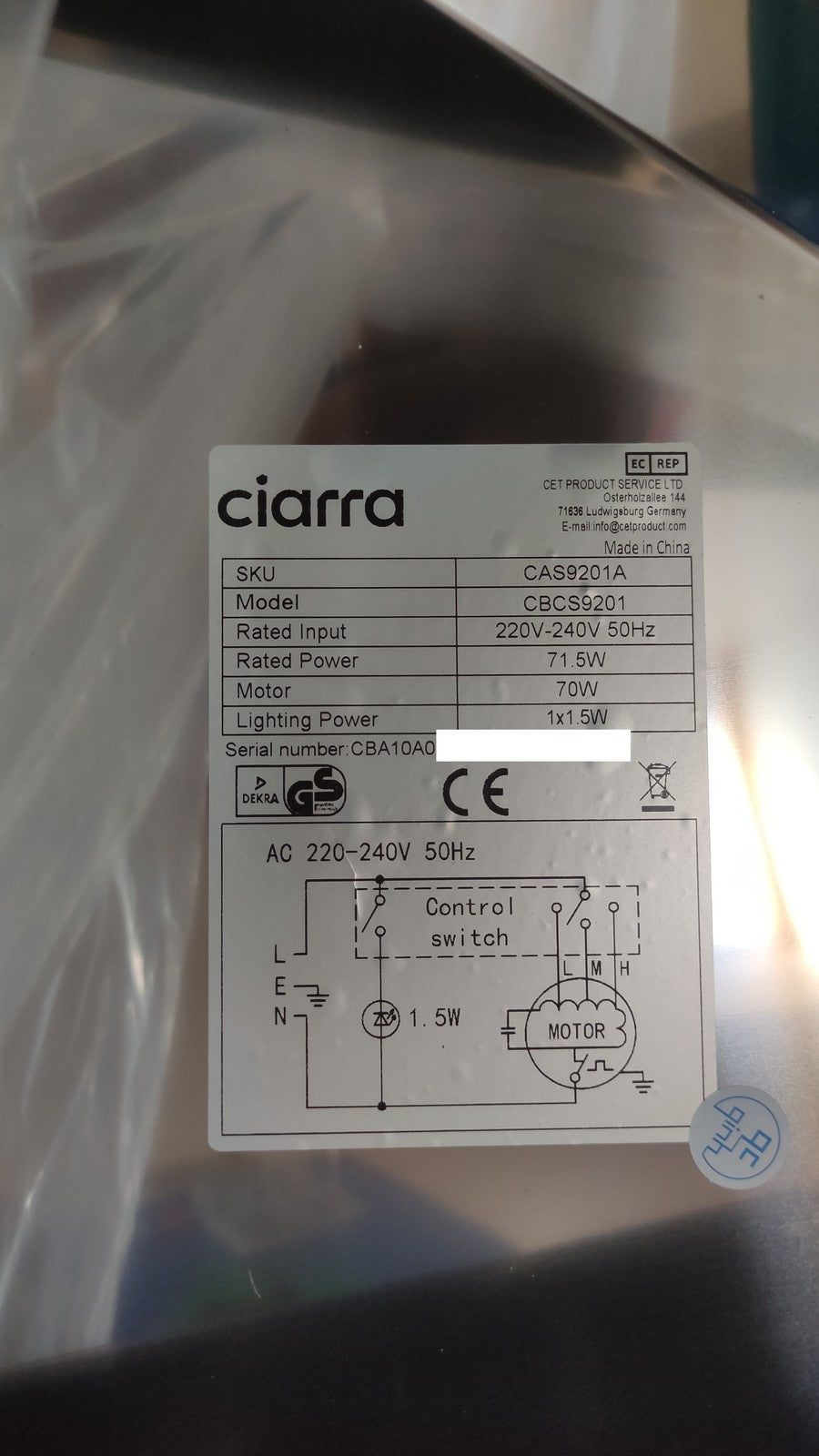 CIARRA Dunstabzugshaube 90cm 370 m³/h Umluft & Abluft CAS9201A, I39711
