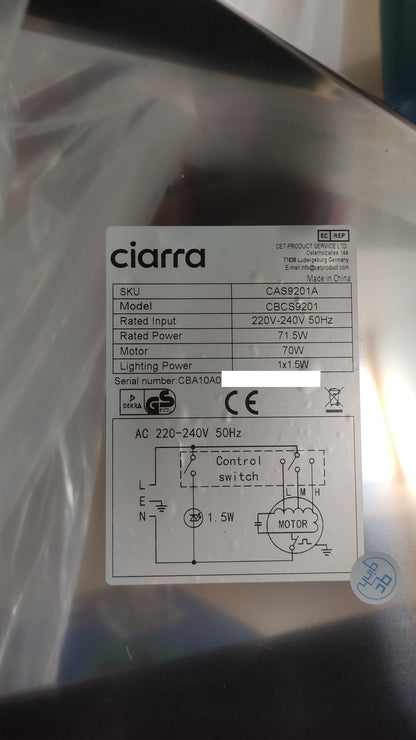 CIARRA Dunstabzugshaube 90cm 370 m³/h Umluft & Abluft CAS9201A, I39711