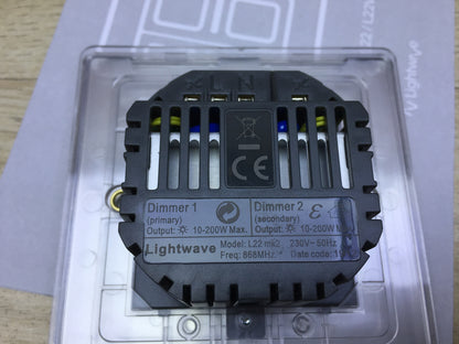 Lightwave L22 Smart 2 Gang Dimmer Wall Switch 200W, I23513