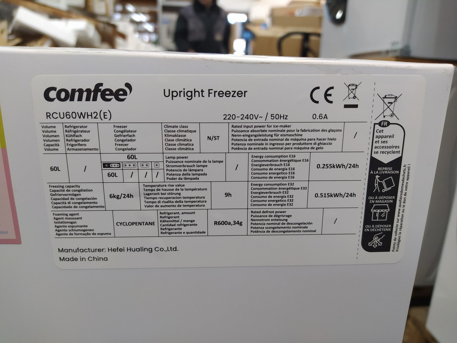 COMFEE RCU60WH2(E) 60L Gefrierschrank senkrecht 3 Fächer I34934