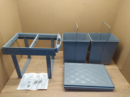 Relaxdays 10031545 Einbaumülleimer 2-fach, ausziehbar, 2x 20 l, grau, I39381