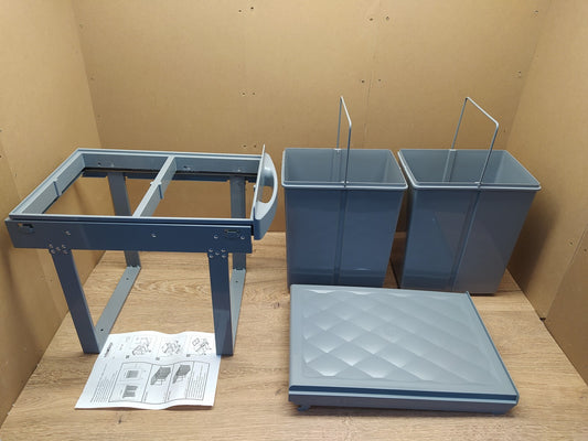 Relaxdays 10031545 Einbaumülleimer 2-fach, ausziehbar, 2x 20 l, grau, I39381