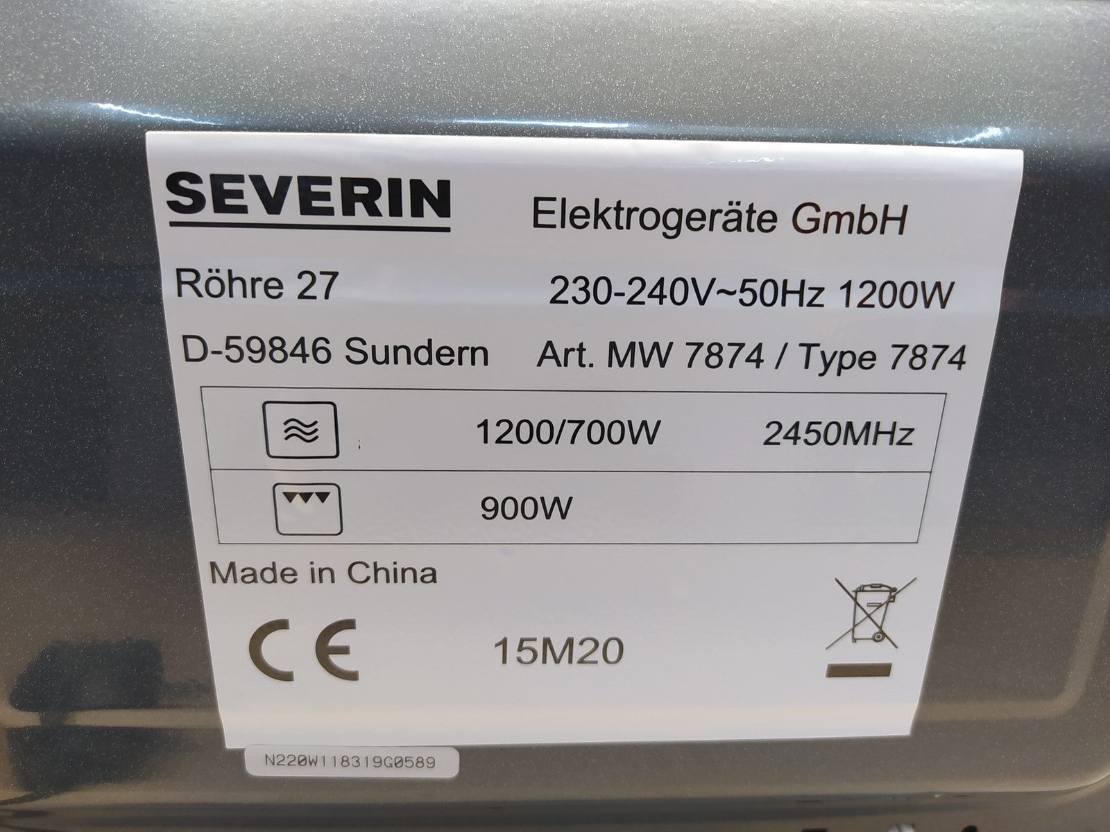 SEVERIN MW 7874 Mikrowelle mit Grill 700 W, 9 Automatikprogrammen, I36421