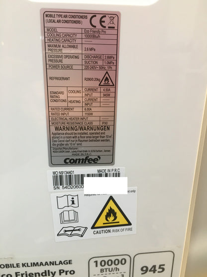 Comfee Eco Friendly Pro Mobile Klimaanlage, 10.000BTU, Klimagerät, EEK:A, I39715