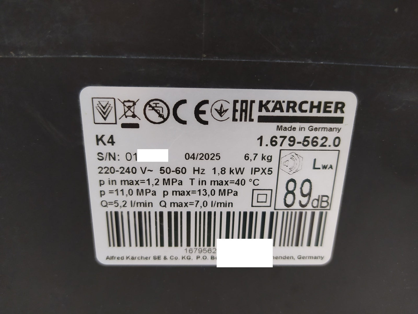 Kärcher Hochdruckreiniger K 4 (1.679-562.0), max. 130 bar, I38855