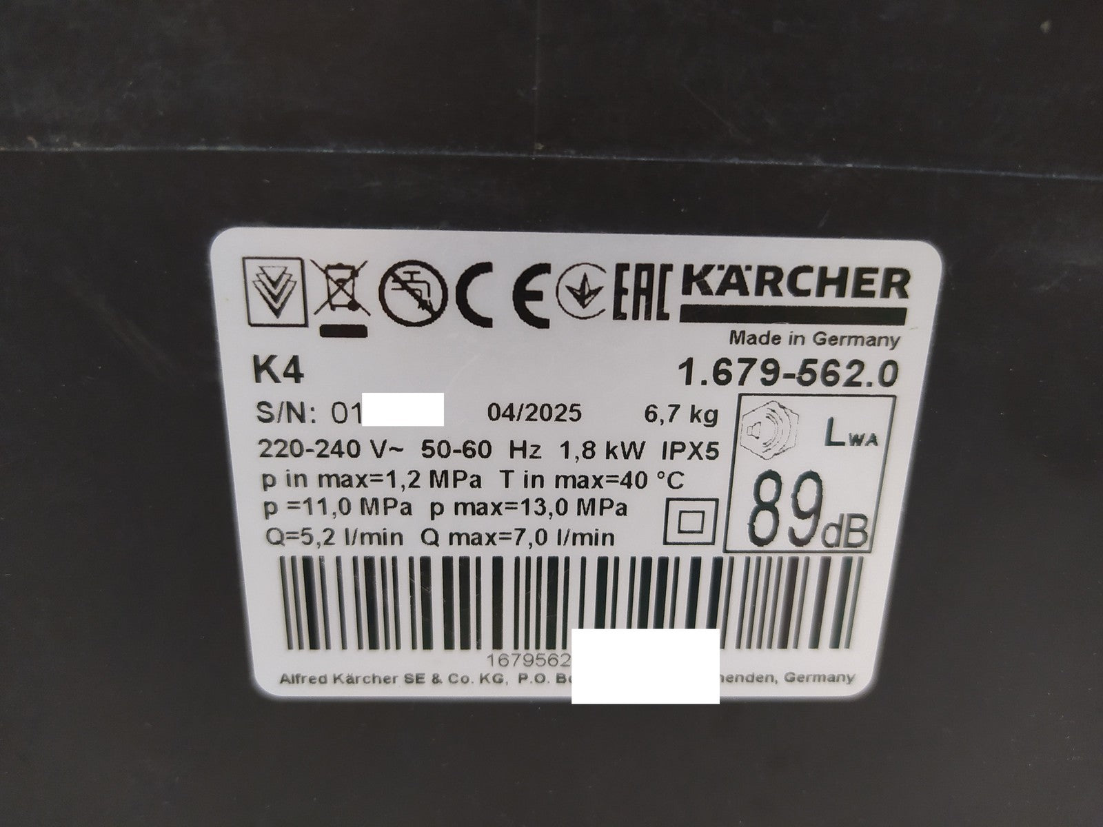 Kärcher Hochdruckreiniger K 4 (1.679-562.0), max. 130 bar, I38855