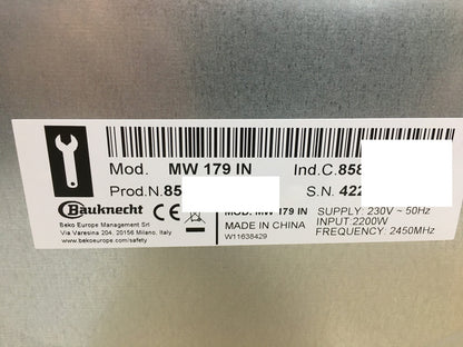 Bauknecht MW 179 IN Mikrowelle mit Grill und Heißluft 2200 W 33 L, I39510