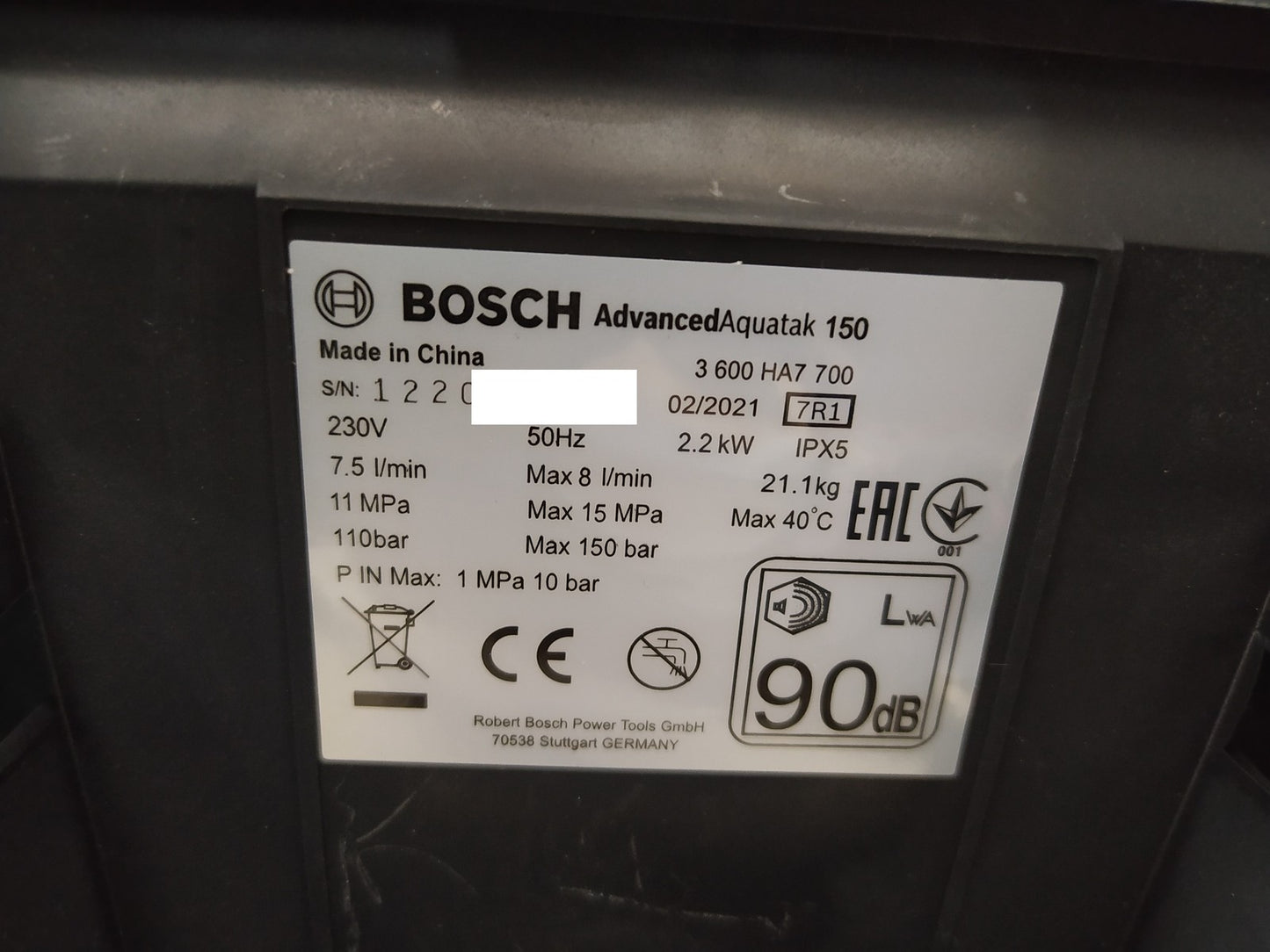 Bosch DIY AdvancedAquatak 150 Hochdruckreiniger 2.2kW 06008A7700, I35607
