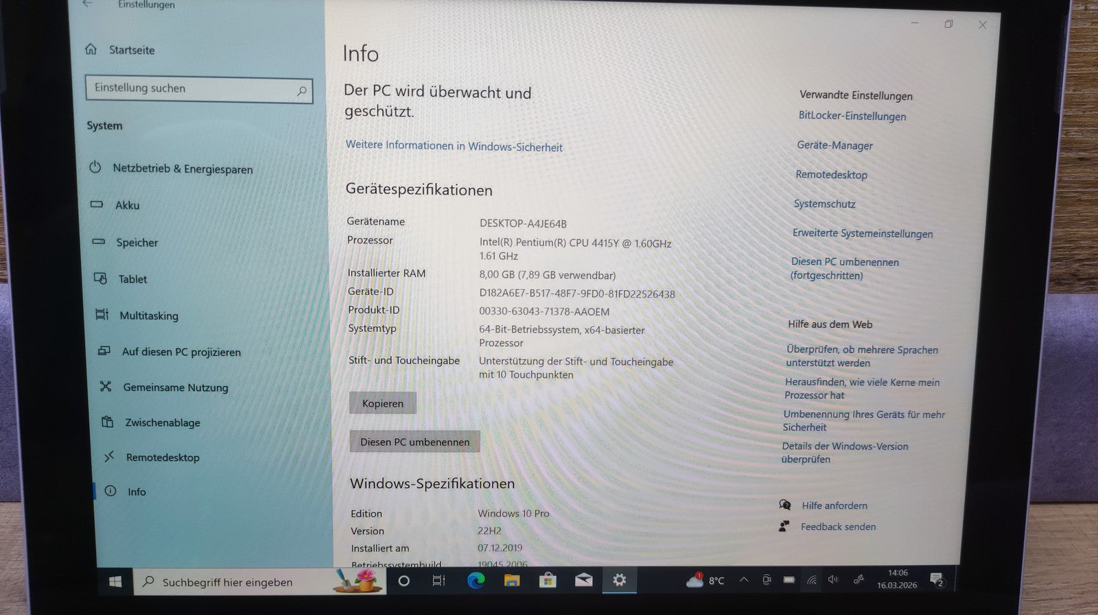 Microsoft Surface Go Tablet 10" 1800x1200 Touch Pentium 4415Y 8GB 128GB SSD LTE