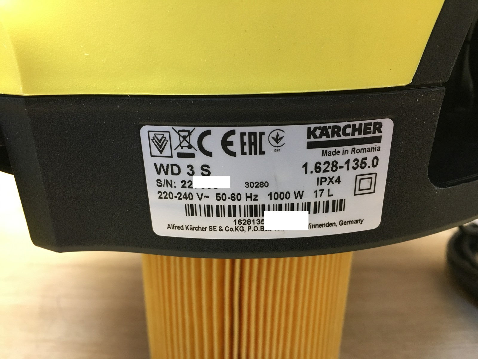 Kärcher 1.628-135.0 Nass-/Trockensauger WD 3 S, 1000W, 17L, I37205