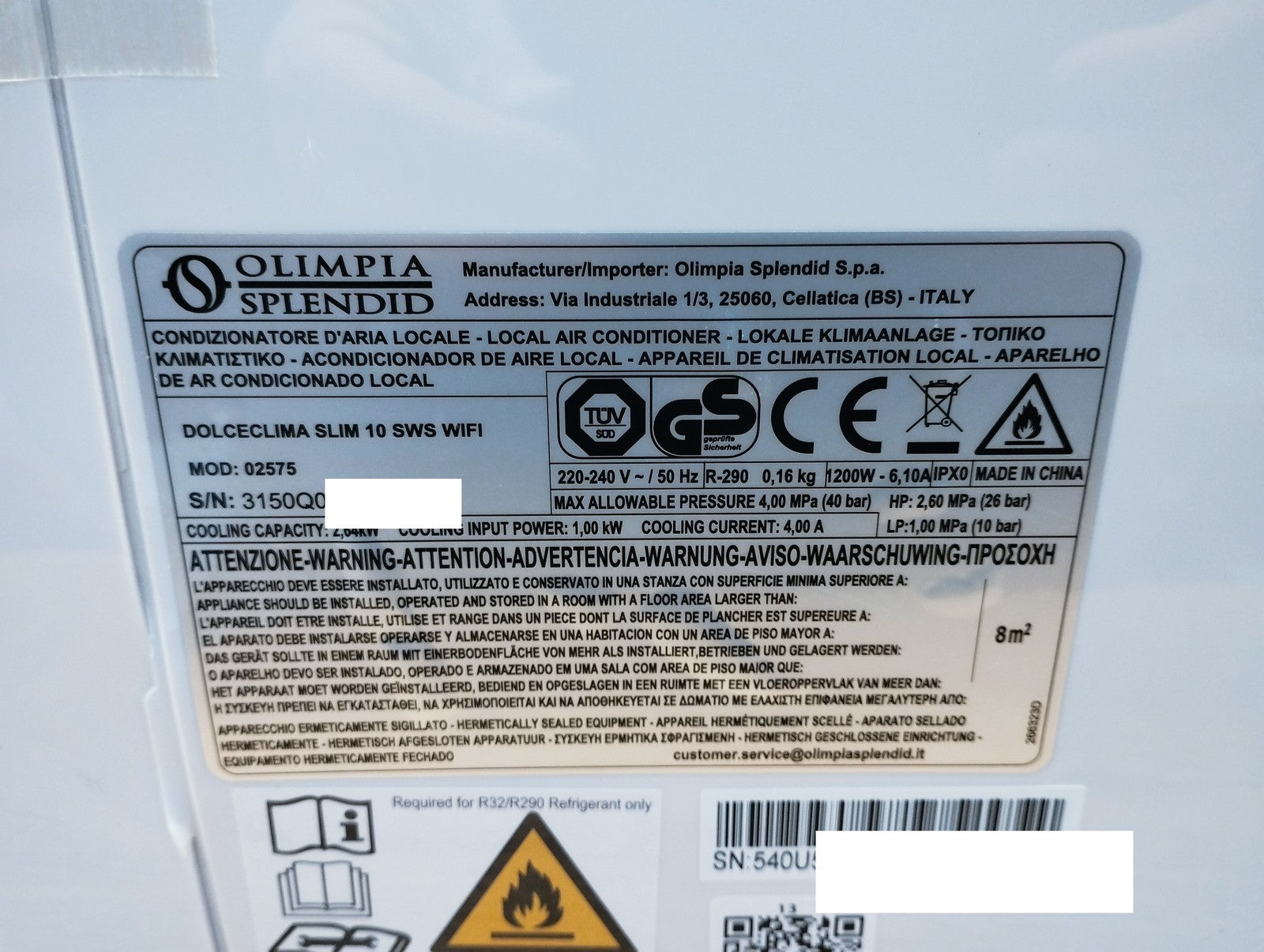 Olimpia Splendid Dolceclima Slim 10 SWS Wi Klimaanlage 02575, 10.000 BTU, I39675