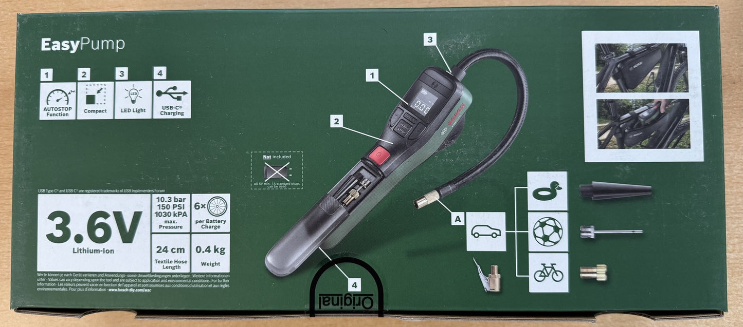 Bosch DIY EasyPump Akku-Luftpumpe inkl. Tasche (0603947002), I38332