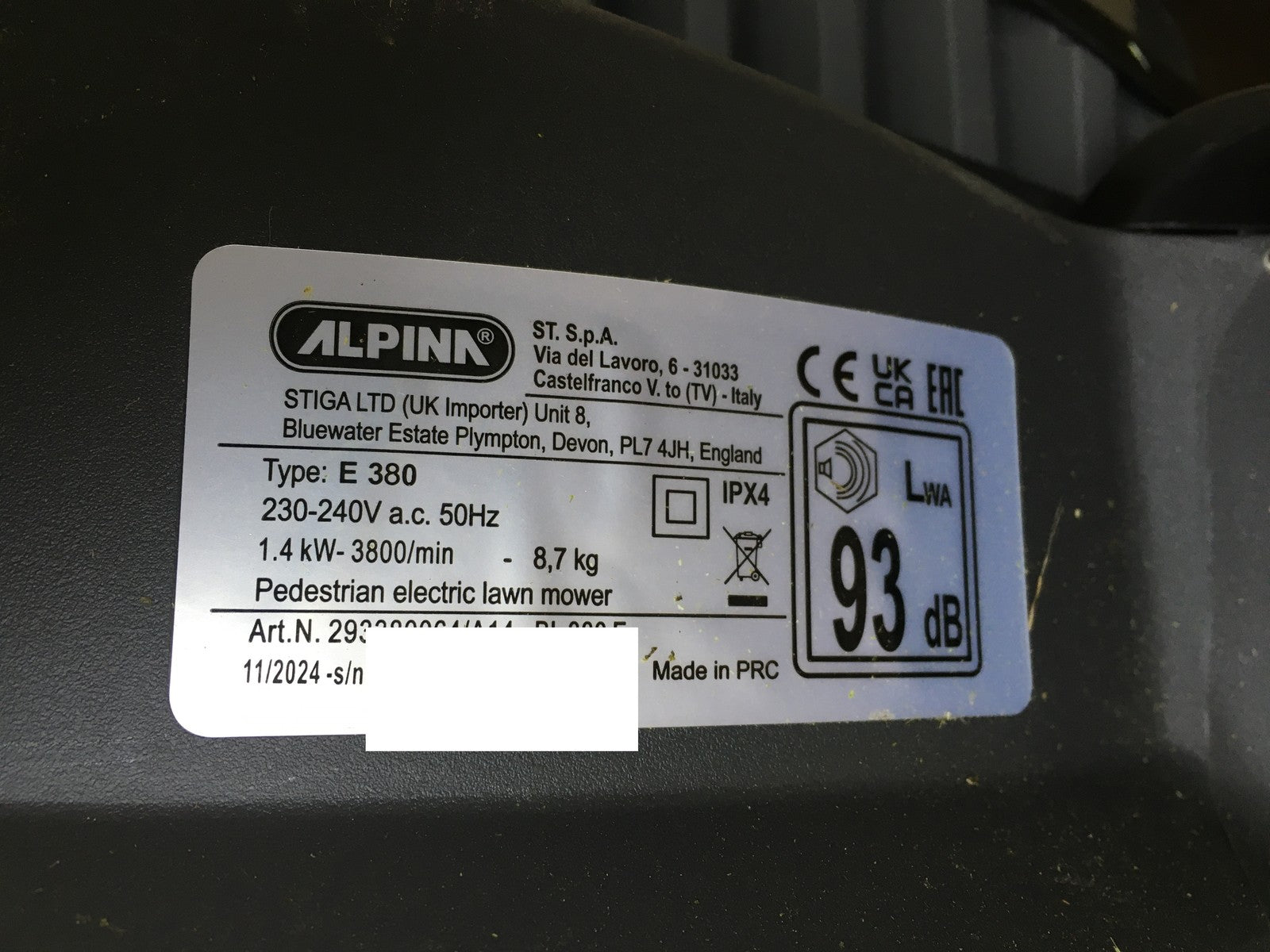 Alpina BL 380 E Elektric Rasenmäher 1400 W Schnittbreite 38 cm, I35327