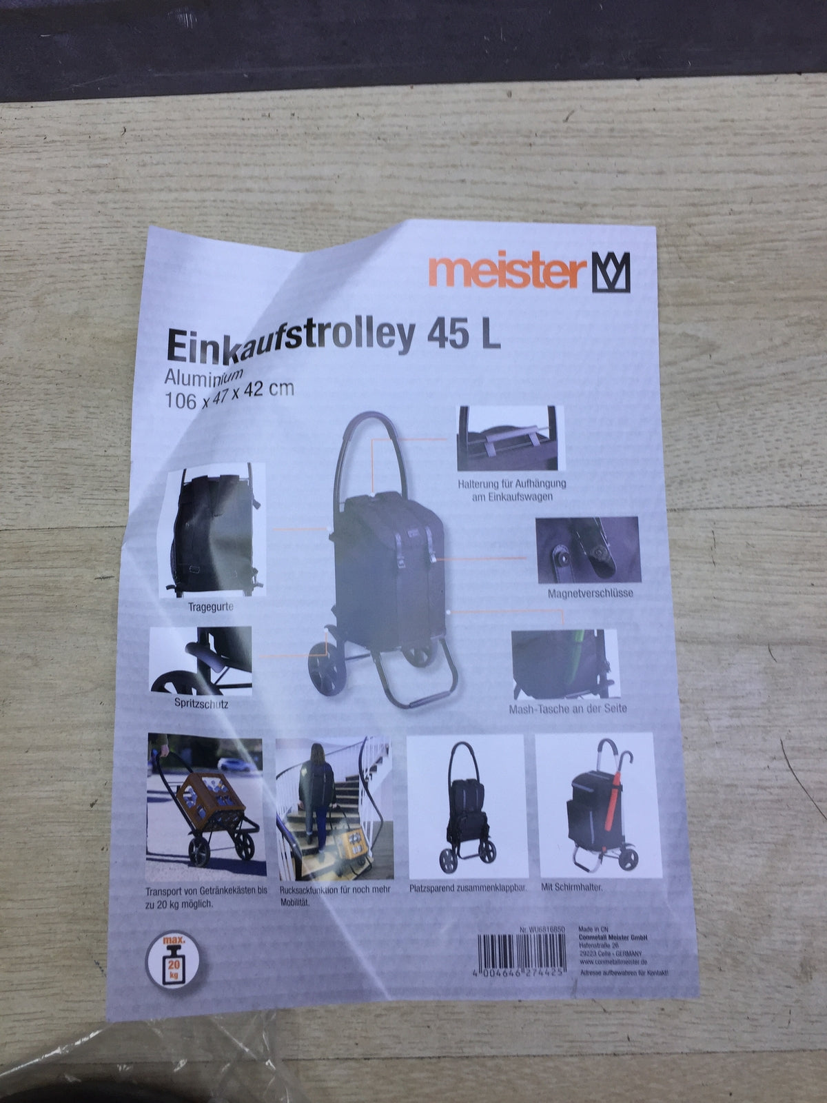 Meister Einkaufstrolley & -rucksack 45 L (6816850), Black Edition, I32380