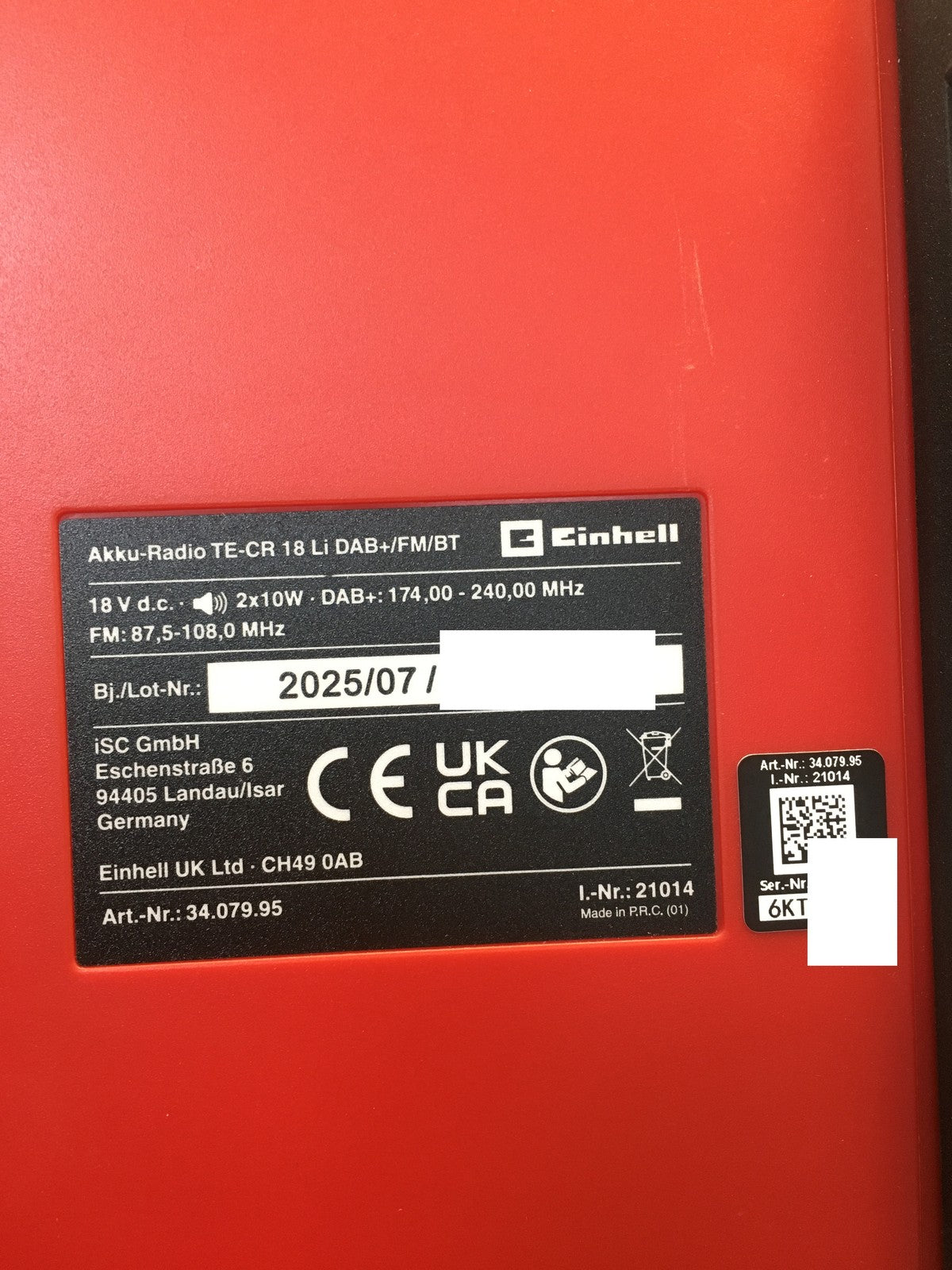 Einhell Akku-Baustellenradio TE-CR 18 Li DAB+/FM/BT Solo (3407995), 18 V, I37398