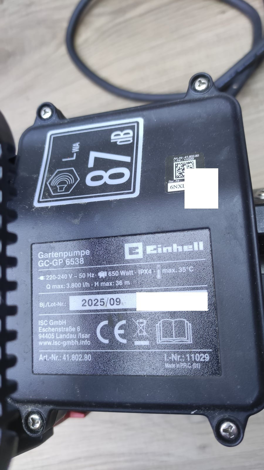 Einhell GC-GP 6538 Gartenpumpe 650W 3800 l/h max.