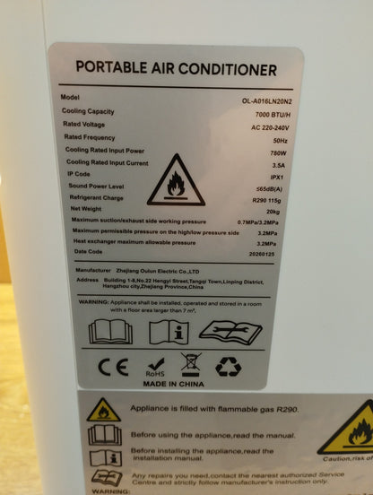 Zenolix mobile Klimaanlage OL-A016LN20N2, 7.000 BTU, Klimagerät, I39771