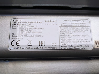CASO MCG 30 Ceramic chef Mikrowelle mit Grill + Heißluft 2100W 30L, I37672