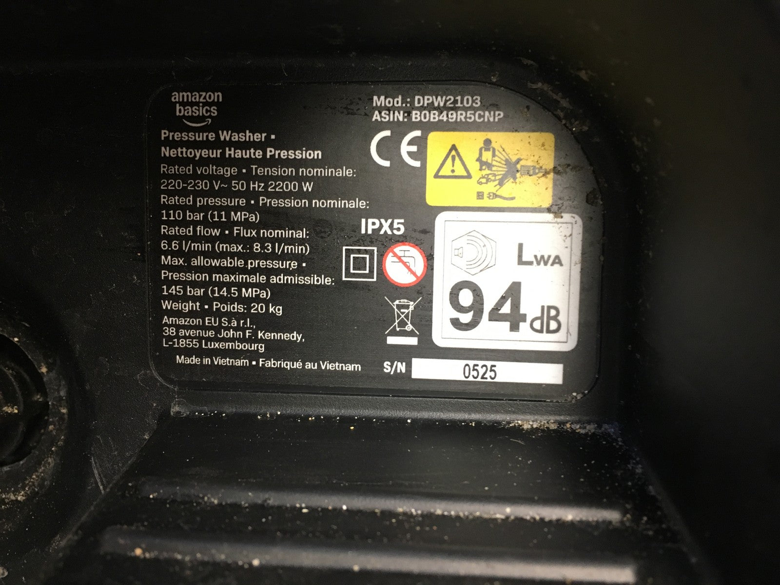 Amazon Basics Hochdruckreiniger DPW2103, 2200W, max. 145bar, I39946