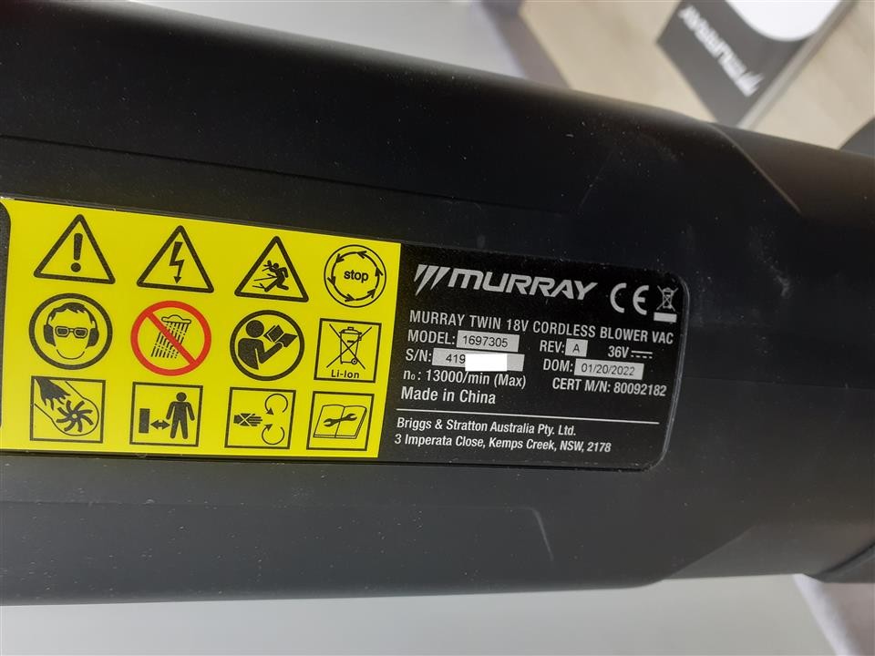 Murray IQ18LBV Dual 18V (36V) Akku-Laubbläser- und Sauger 1697305 SOLO I15694