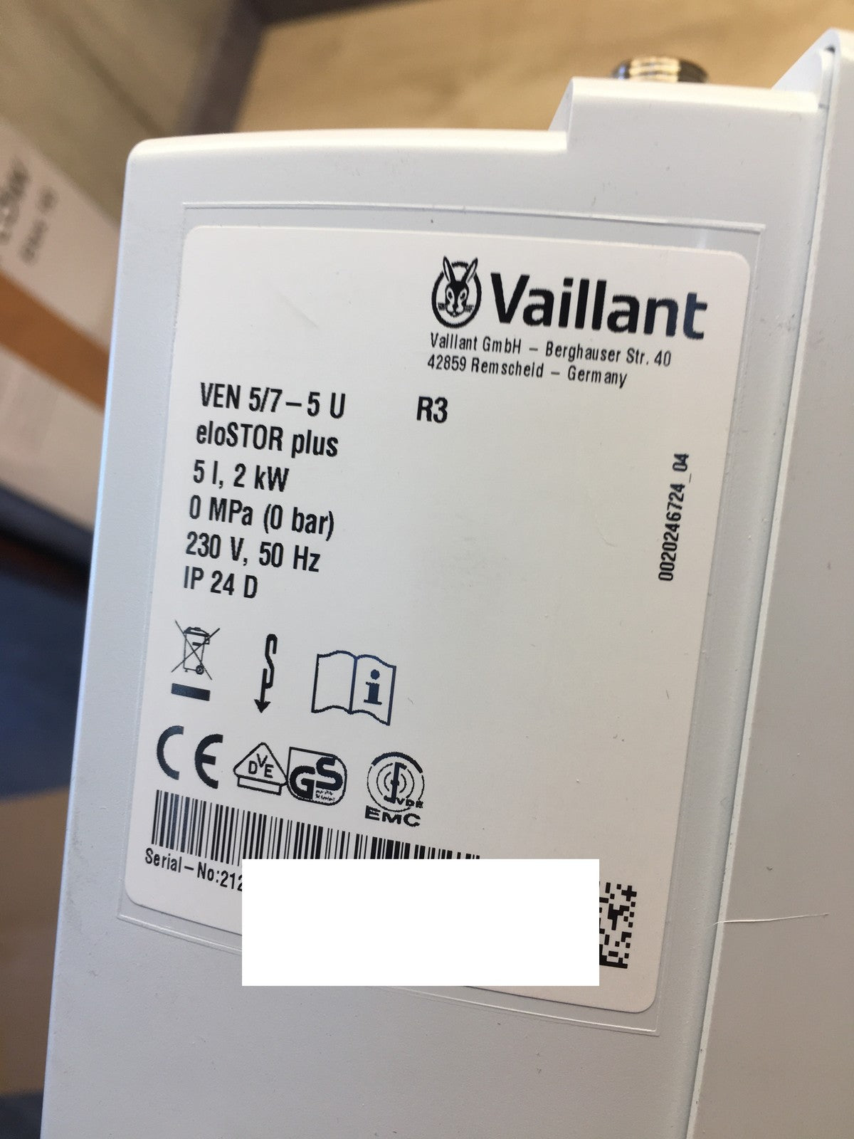 Vaillant eloSTOR VEN 5/7-5 U elektrischer Warmwasserspeicher 0010021140, I39987