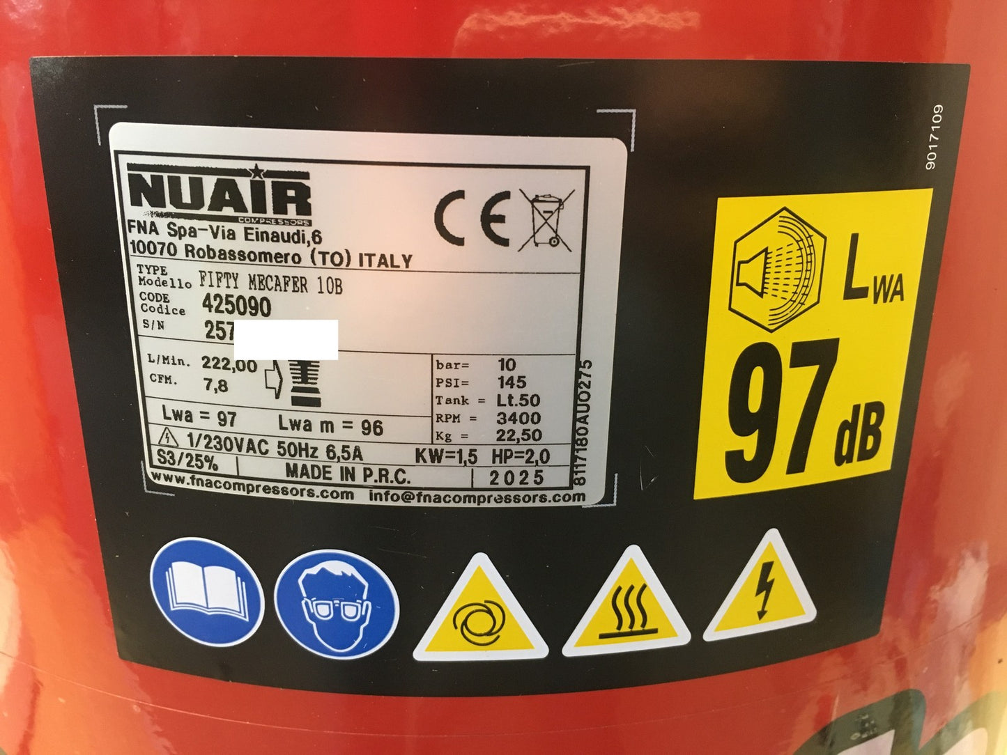 Mecafer 425090 Mobiler Kompressor 50L 2 kW 10 bar, I39874