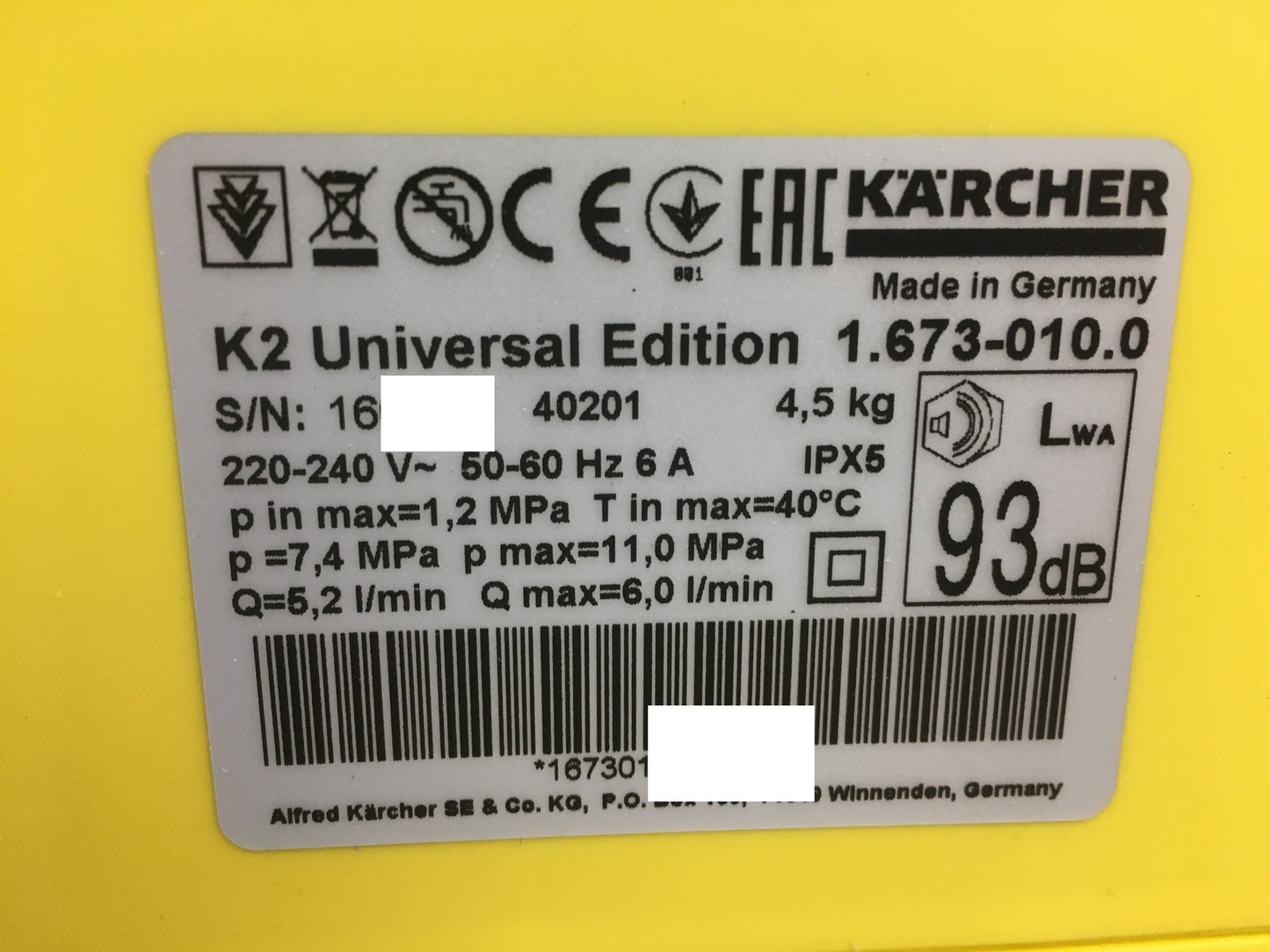 Kärcher 1.673-010.0 Hochdruckreiniger K 2 Universal Edition, I38209