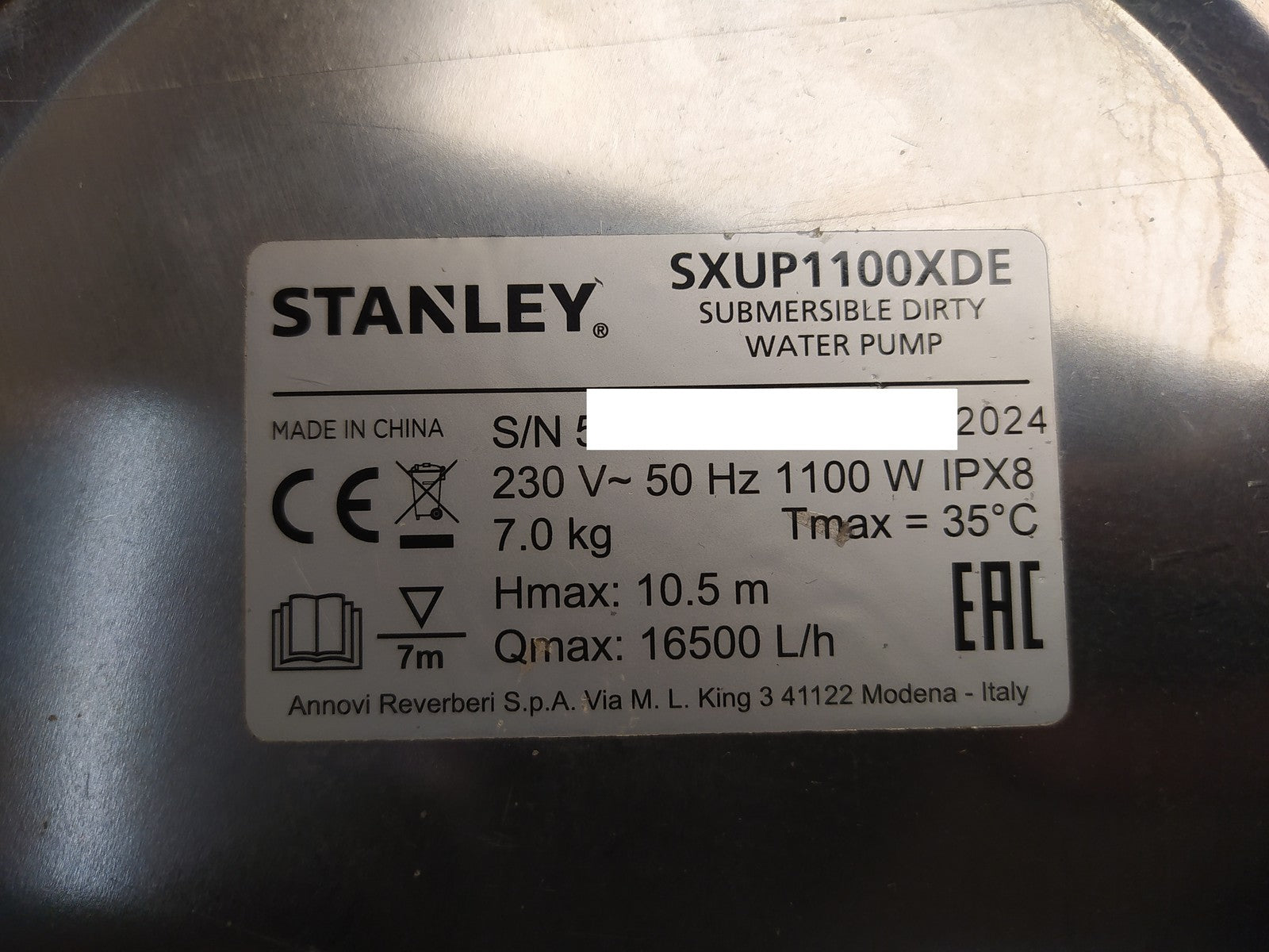 Stanley SXUP1100XDE Tauchpumpe für Schmutzwasser (1100 W, 16.500 l/h), I36493