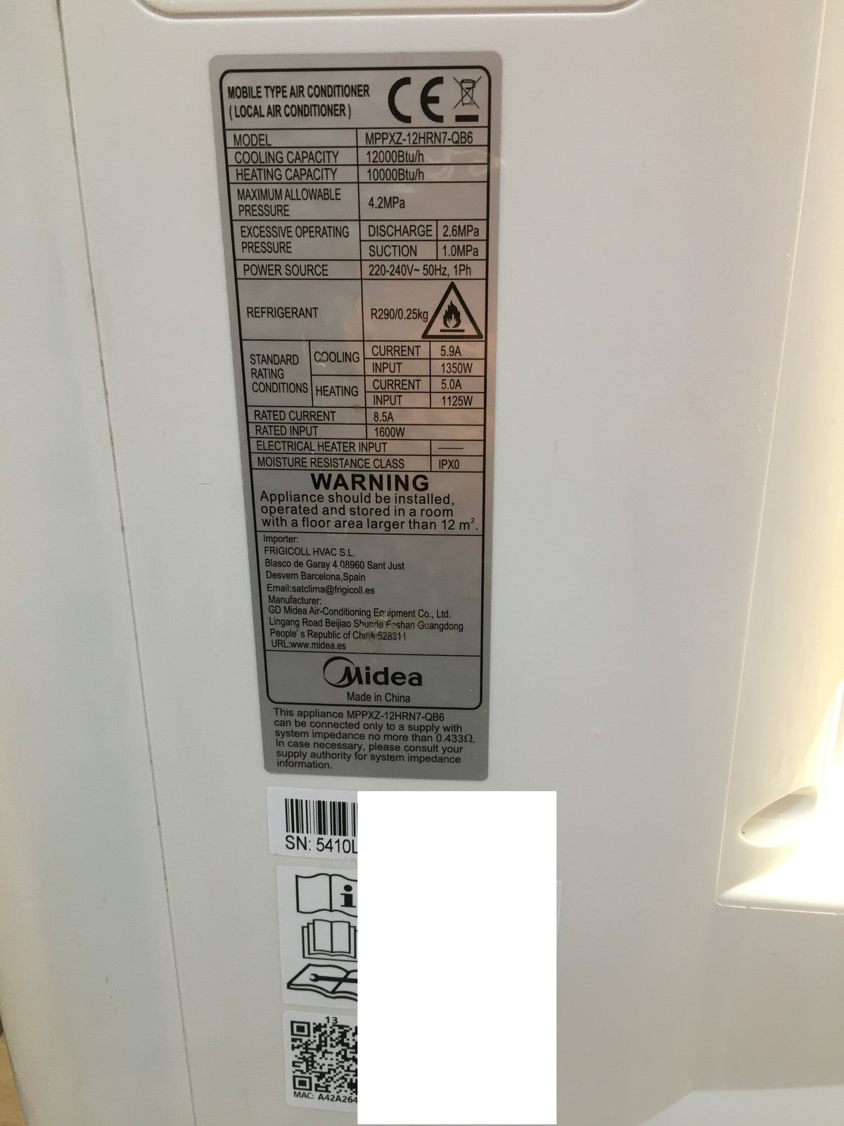 Midea MPPXZ-12HRN7-QB6 mobile Klimaanlage Klimagerät 12000BTU I39775