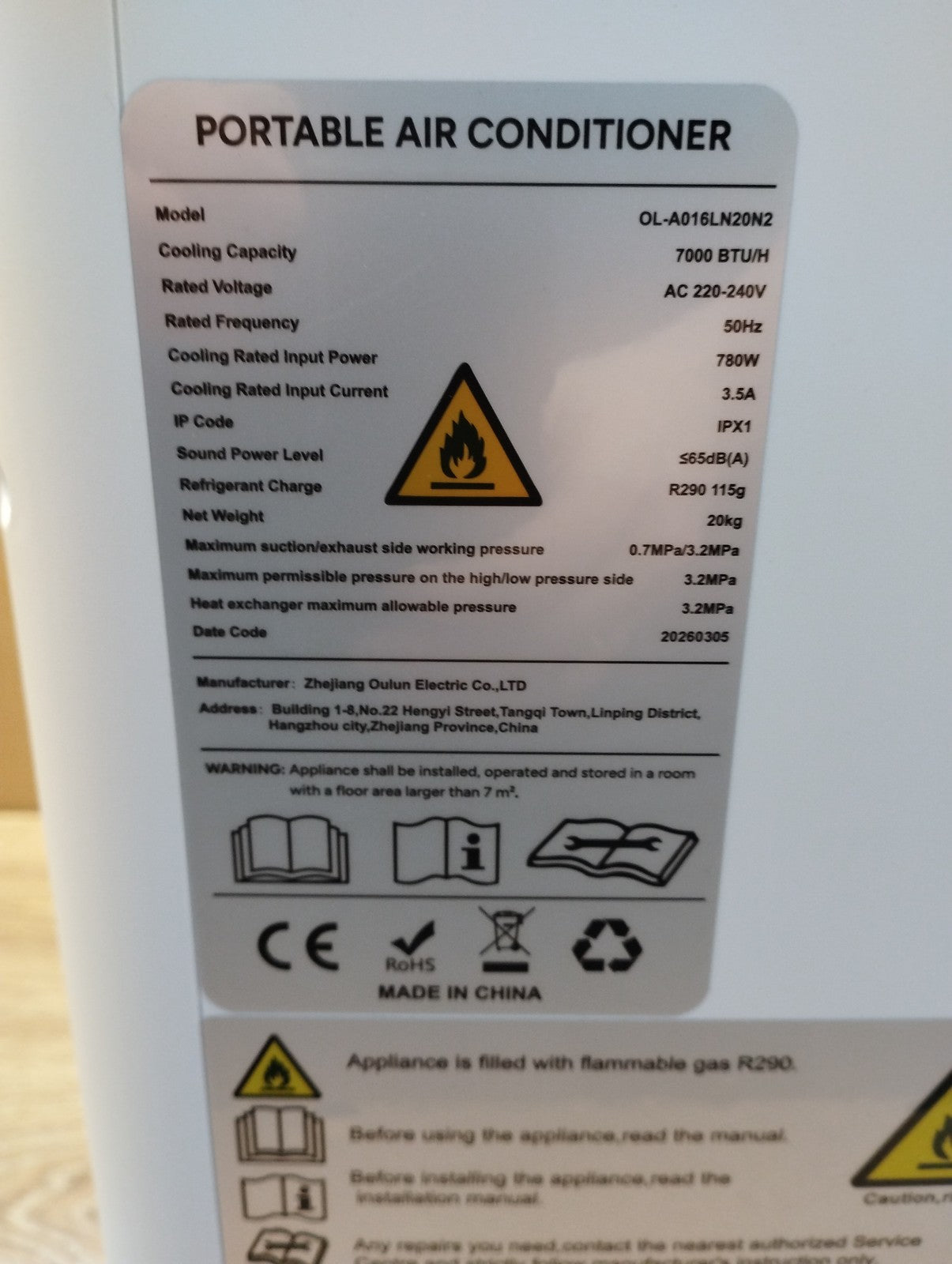 Zenolix mobile Klimaanlage OL-A016LN20N2, 7.000 BTU, Klimagerät, I39656
