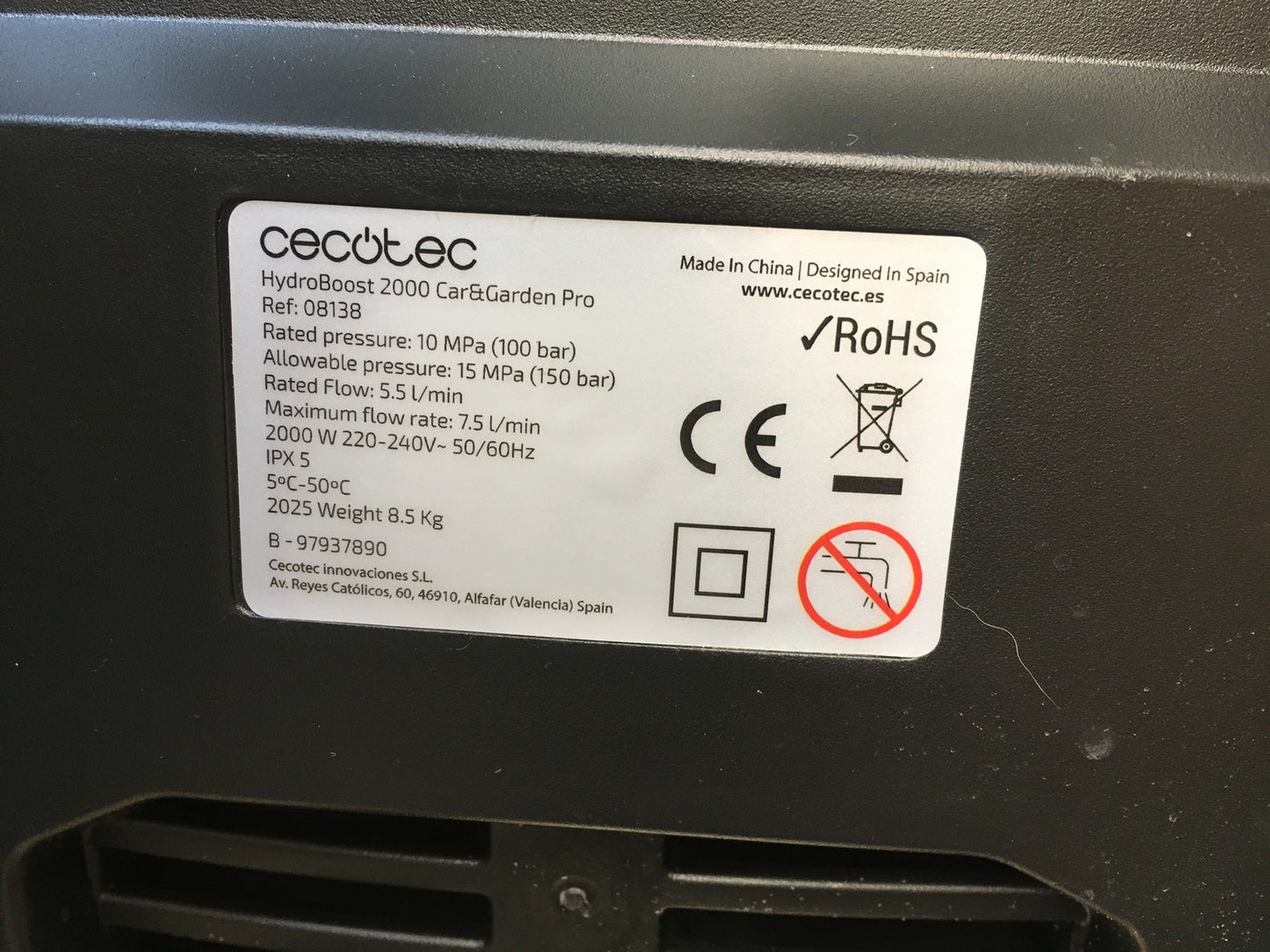 Cecotec 08138 Hochdruckreiniger HydroBoost 2000 Car&Garden Pro, 2000 W, I38343
