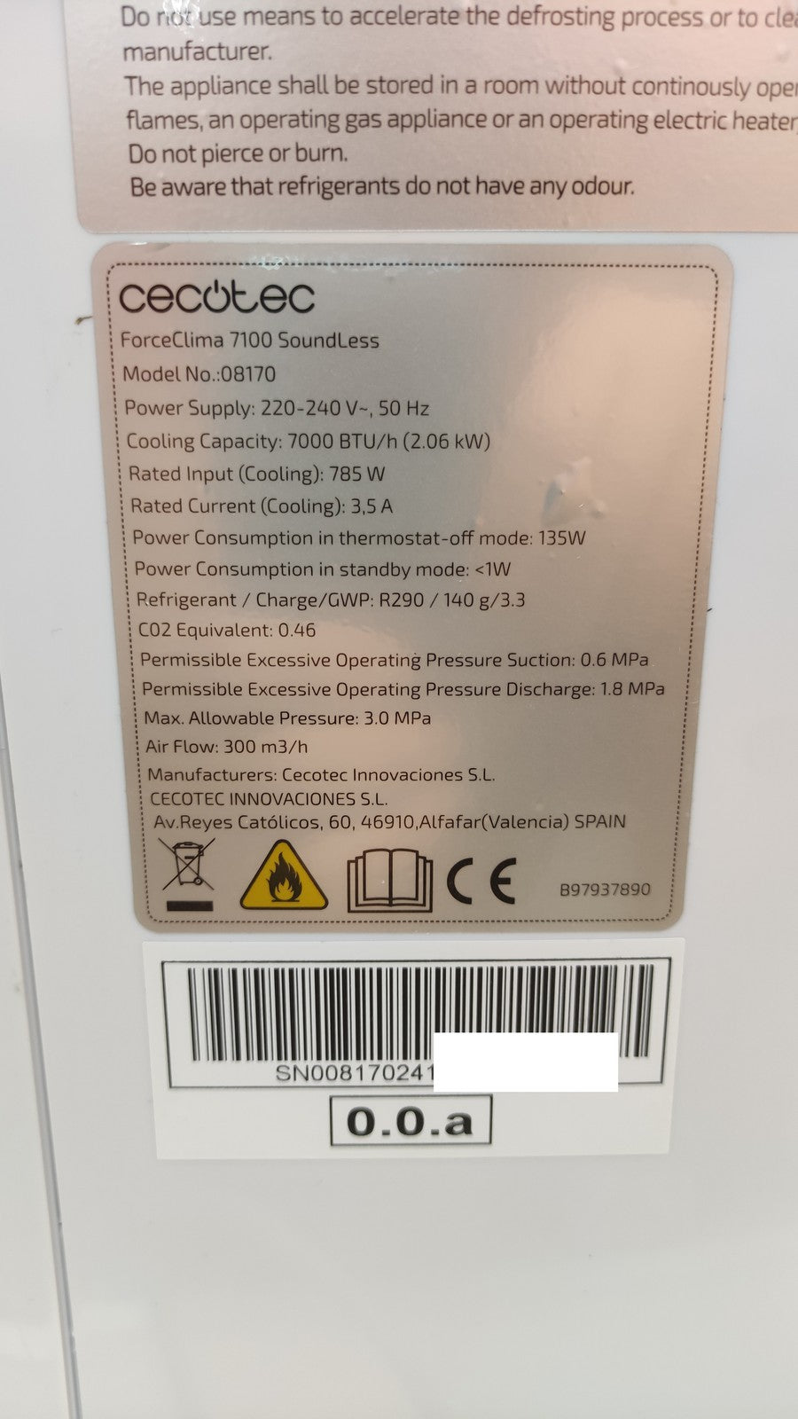 Cecotec 08170 mobile Klimaanlage ForceClima 7100 SoundLess, 7000 BTU/h, I39639