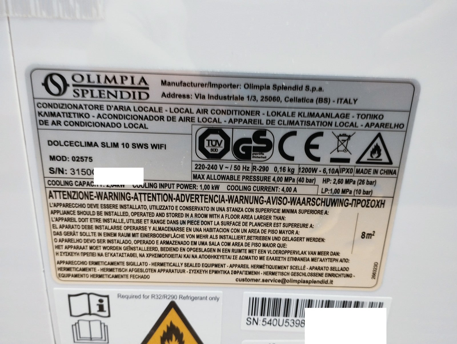 Olimpia Splendid Dolceclima Slim 10 SWS NW Klimaanlage 02575, 10.000 BTU, I39664