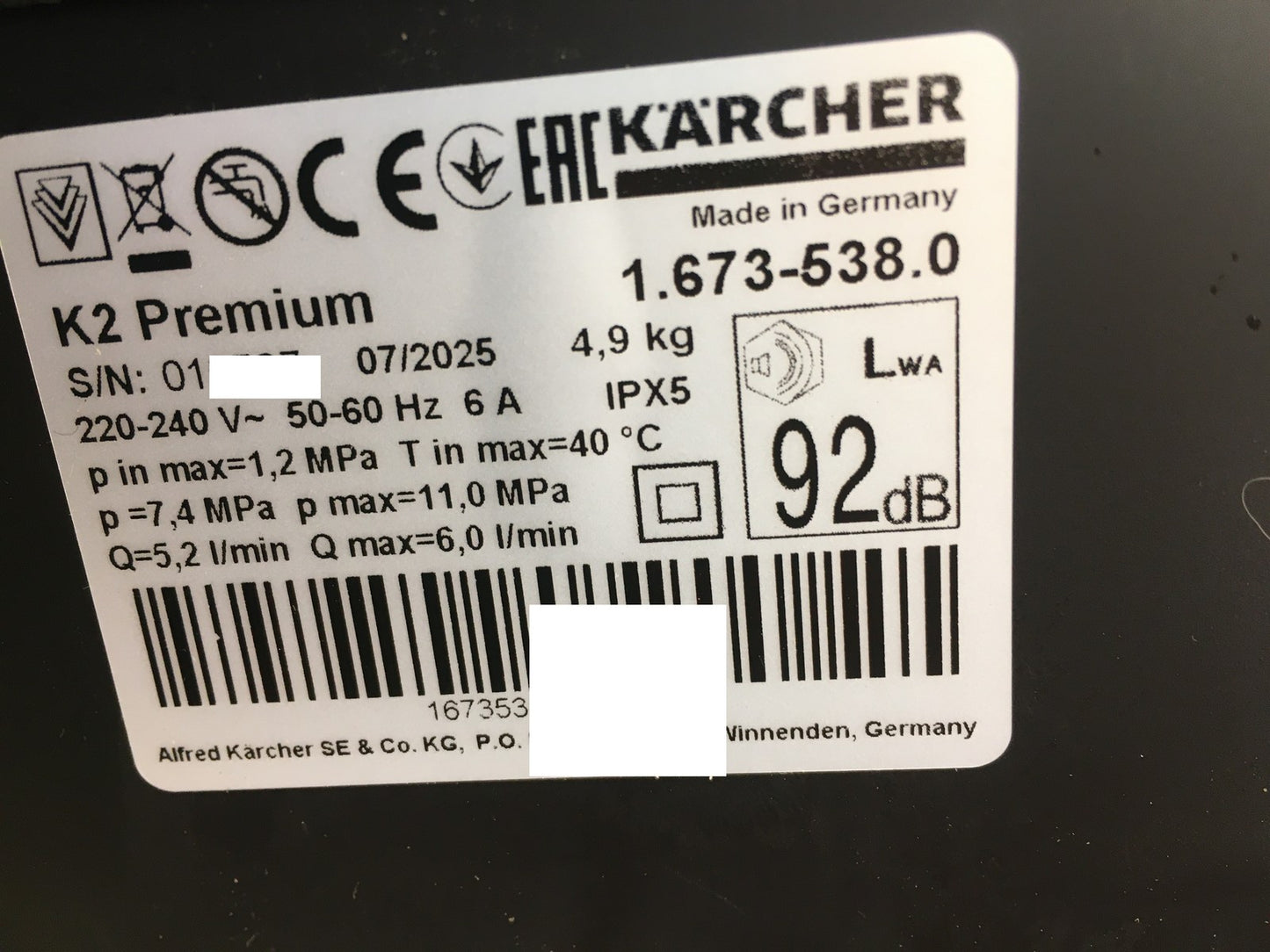 Kärcher 1.673-538.0 Hochdruckreiniger K 2 Premium, Druck: max. 110 bar, I38387